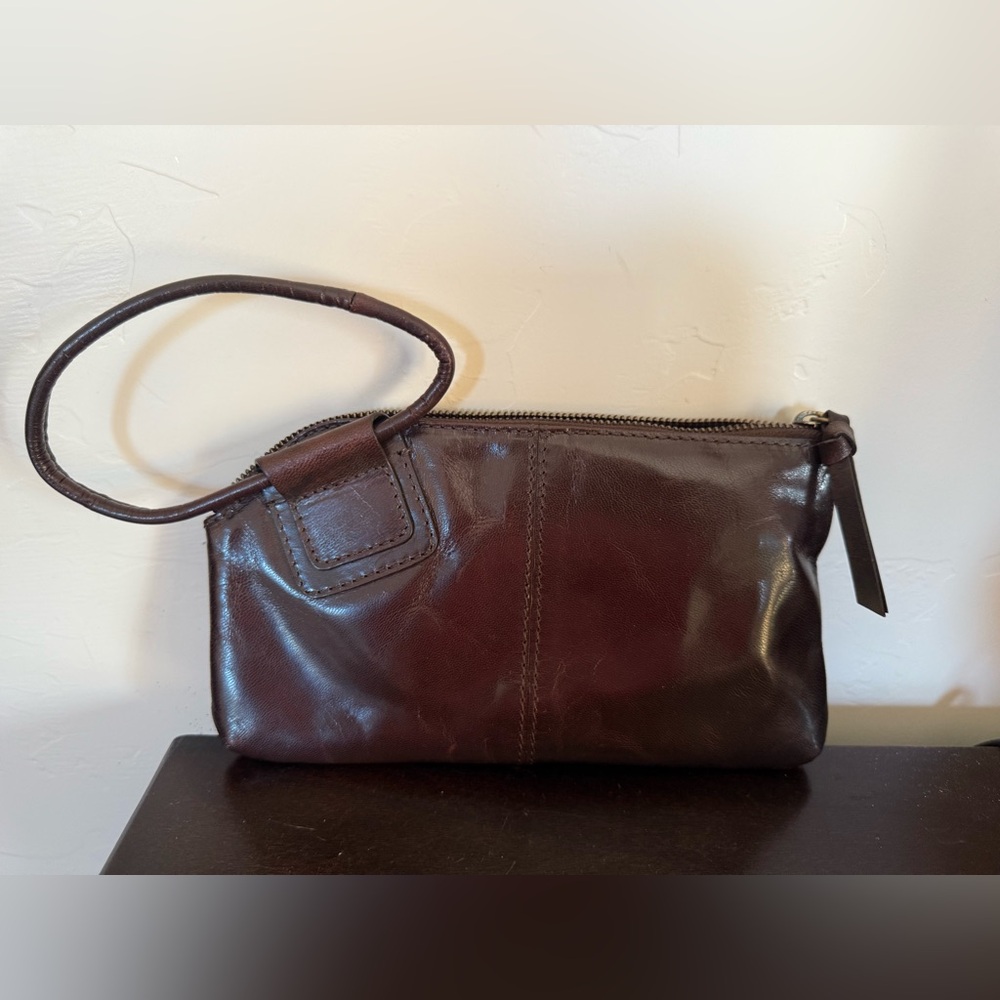 NINO BOSSI brown genuine leather clutch/wristlet floral lining YKK‎ excellent